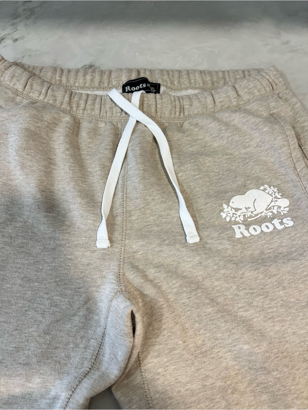Roots Men’s Neutral Beige Sweatpants with White Drawstring - Picture 2 of 8